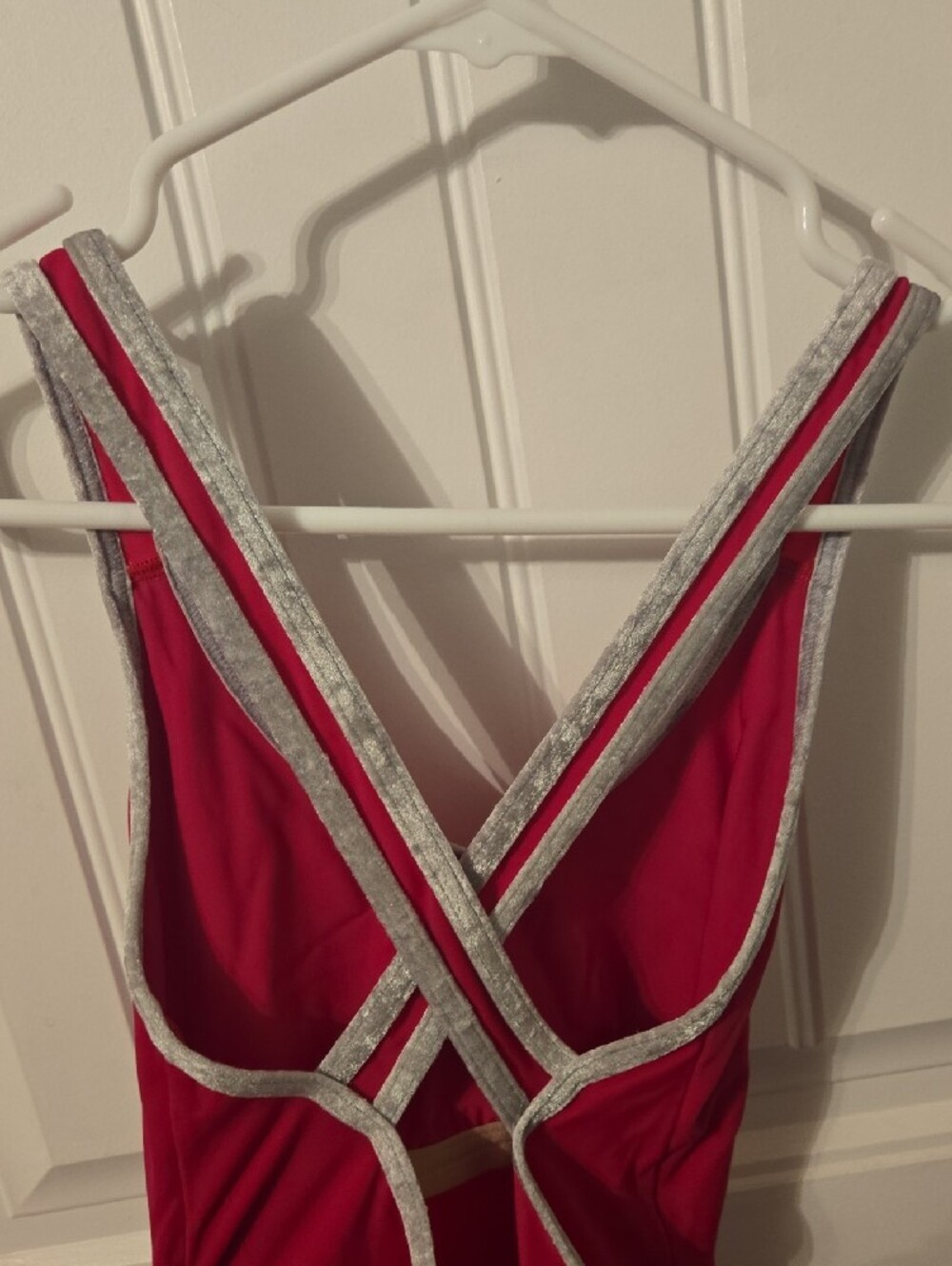 Yumiko Fuchsia V-Neck Bodysuit with Velvet Silver Trim